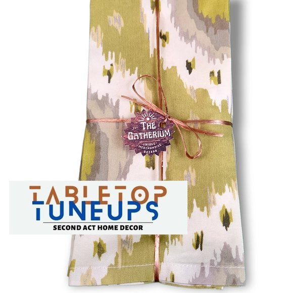 Home Dining Cloth Napkins Set (6) Colorful Lime Metallic Silver Abstract Print - Picture 7 of 7